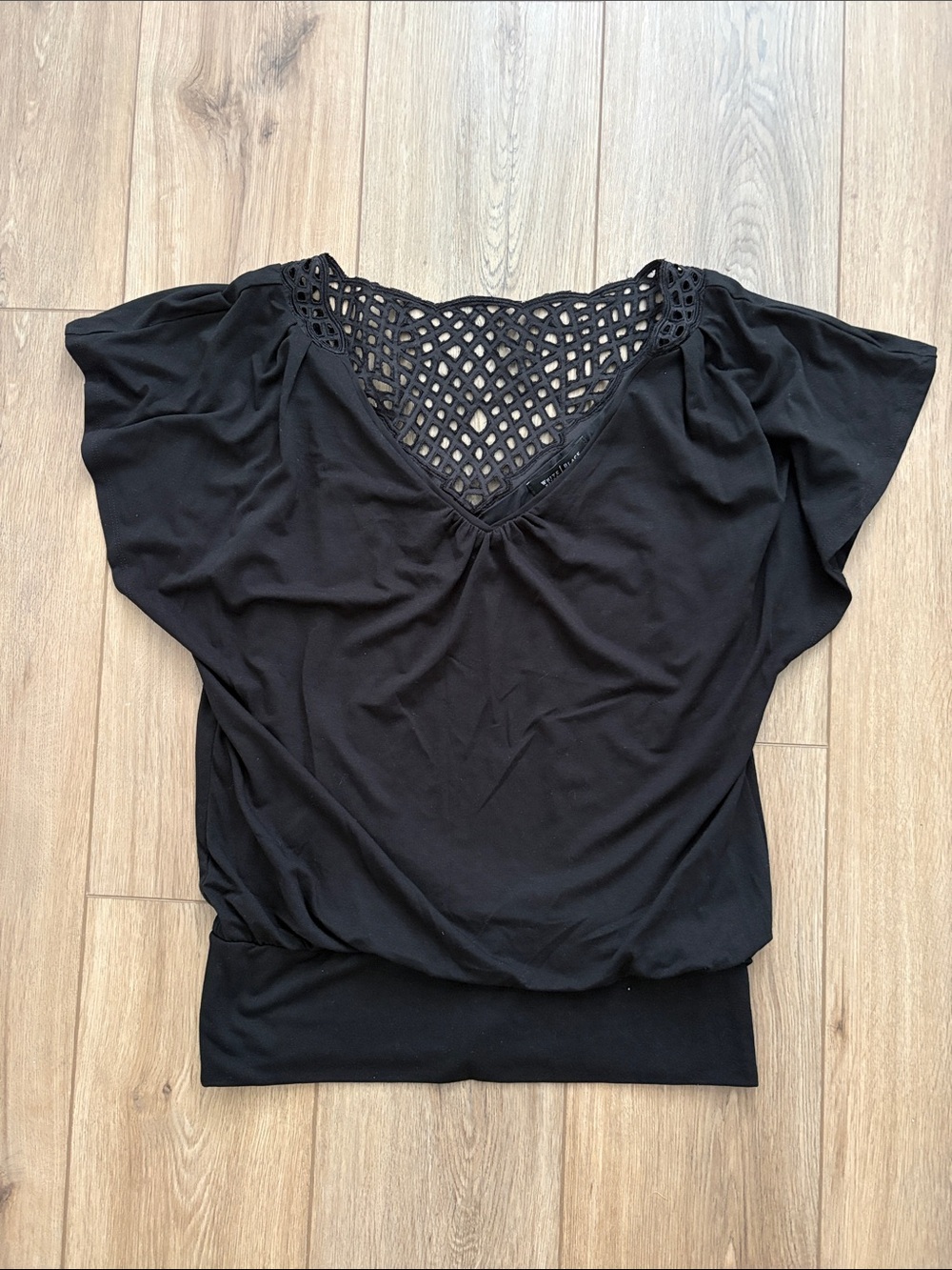 White House Black Market Black Lace-Back Dolman Blouse